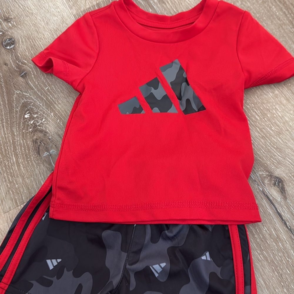 Adidas Kids Red and Black Camo Tee